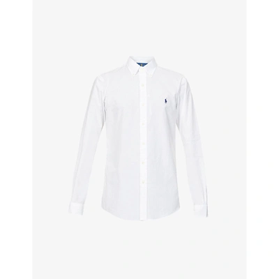 POLO RALPH LAUREN MENS WHITE LONG-SLEEVED LOGO-EMBROIDERED SLIM-FIT STRETCH COTTON-POPLIN SHIRT XL,11660987
