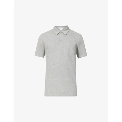Sunspel Mens Grey Melange Riviera Cotton-piqué Polo Shirt
