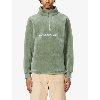 Mki Miyuki Zoku Mens Mint Green Sherpa Quarter-zip Fleece Sweatshirt L In Mint Green