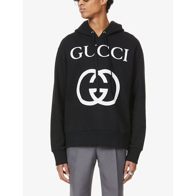 Gucci Mens Black Ivory Logo-print Cotton-jersey Hoody S