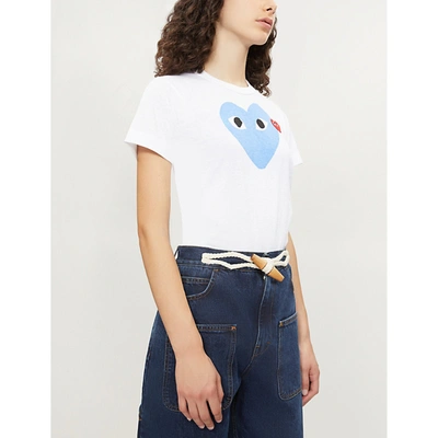 Comme Des Garçons Play 2 Heart-print Cotton-jersey T-shirt In Blue