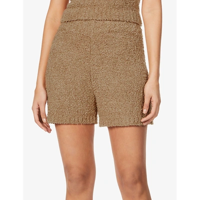 Skims Cozy Boucle Knitted Shorts In Camel