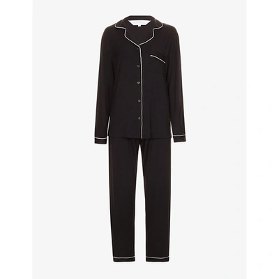 The Nap Co Rayon Piped Stretch-jersey Pyjama Set In Jet Black/oat Piping