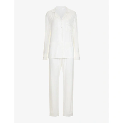 The Nap Co Rayon Piped Stretch-jersey Pyjama Set In Dove White/white Piping