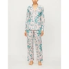 Desmond And Dempsey Bromley Parrot Printed Organic Cotton Pyjama Set In Pink Green