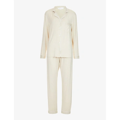 The Nap Co Rayon Piped Stretch-jersey Pyjama Set In Warm Oat/white Piping