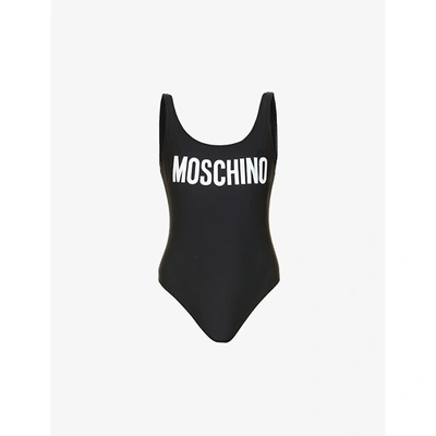 Moschino Womens Fantasy Print Black Logo-print Scoop-neck Swimsuit 6