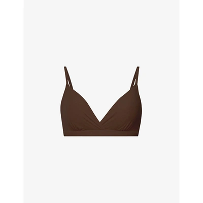 Skims Fits Everybody Triangle Stretch-woven Bra In Cocoa