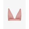 Skims Plunge Brand-embroidered Stretch-cotton Bra In Rose Clay