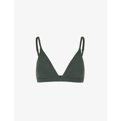 Skims Womens Deep Sea Triangle Stretch-cotton Jersey Bralette Xxxl In Deep Sea