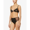 FLEUR DU MAL LILY EMBROIDERED MESH AND SATIN PLUNGE BRA