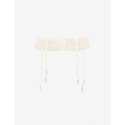 Agent Provocateur Lindie Floral Mesh Suspender Belt In Cream