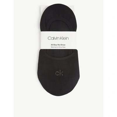 Calvin Klein Crystal Logo-embellished Cotton-blend No-show Socks In 00 Black