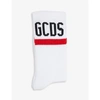 Gcds Ribbed-knit Logo Embroidered Socks In White 01