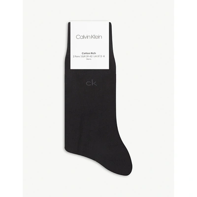 Calvin Klein Logo-embroidered Cotton-blend Socks Pack Of Two In Black