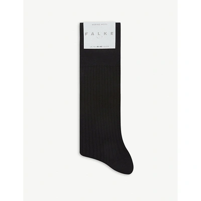 Falke Kids' No7 Ribbed Virgin Wool Socks In Black