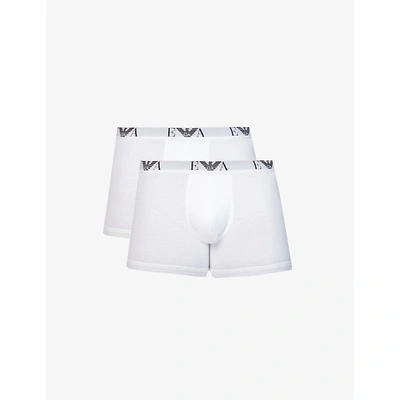 Emporio Armani Pack Of Two Logo-embellished Stretch-cotton Boxers In Bianco/bianco