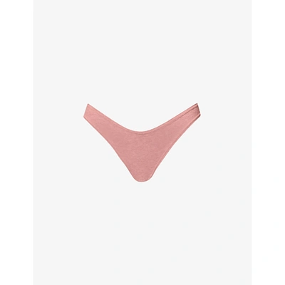 Skims Dipped Mid-rise Stretch-cotton Thong In Rose Clay