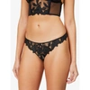 Fleur Du Mal Lily Embroidered Low-rise Mesh Thong In Black
