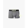 NIKE MENS CHARCOAL HEATHER/VOLT ESSENTIAL MICRO LOGO-PRINT STRETCH-JERSEY TRUNKS S