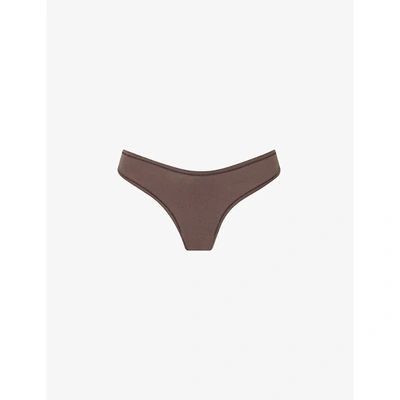 Skims Womens Garnet Dipped Mid-rise Stretch-cotton Jersey Thong Xs