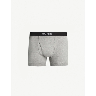 Tom Ford Logo-embroidered Cotton-blend Jersey Boxers In Grey