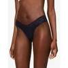 Hanky Panky Signature Lace Low-rise Stretch-jersey Thong In Navy