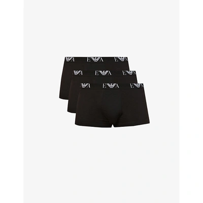 EMPORIO ARMANI MENS NERO/NERO/NERO LOGO-PRINT STRETCH-COTTON TRUNKS PACK OF THREE,48173675