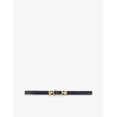 MAJE WOMENS NOIR / GRIS EMBOSSED CROCODILE-EFFECT LEATHER SLIM BELT,47251053