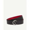 Christian Louboutin Womens Black/loubi/silver Cl Logo-embellished Leather Belt 30 In Black/loubi/silver