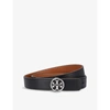 Tory Burch Reversible 1.5" Logo-buckle Belt In Black/silver