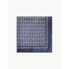 LANVIN MENS NAVY GEOMETRIC-PATTERN SILK TIE AND POCKET SQUARE SET