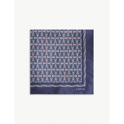 Lanvin Mens Navy Geometric-pattern Silk Tie And Pocket Square Set