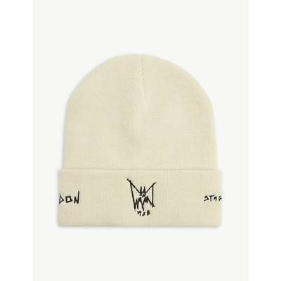 MJB MARC JACQUES BURTON MENS CREAM BRAND-EMBROIDERED KNITTED BEANIE HAT 