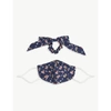 Free People Womens Navy Floral-print Cotton Face Covering And Hair Tie 1 Size