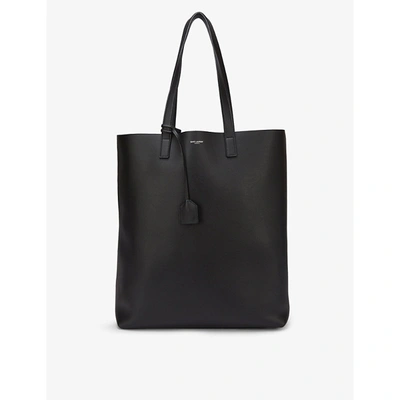 Saint Laurent Branded Leather Shopper Bag In Nero