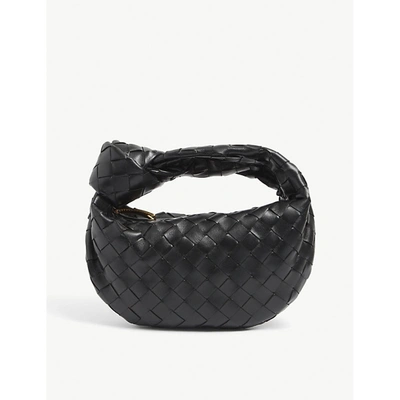 Bottega Veneta Womens Black Gold The Mini Jodie Intrecciato Leather Hobo Bag 1size