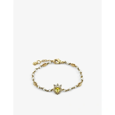 Gucci Womens Yellow Gold Heart Gold-tone Brass And Crystal Bracelet S