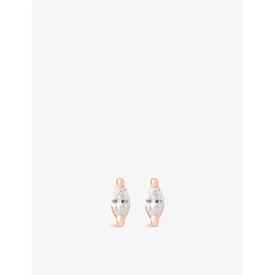 Astrid & Miyu Navette 14ct Rose Gold-plated Sterling Silver And Cubic Zirconia Stud Earrings
