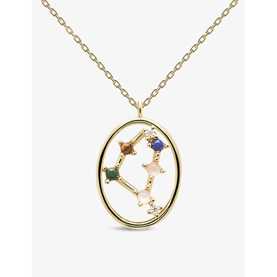Pd Paola Womens Gold Zodiac Capricorn 18ct Gold-plated Sterling Silver And Gemstone Necklace In Gold/blue/pink