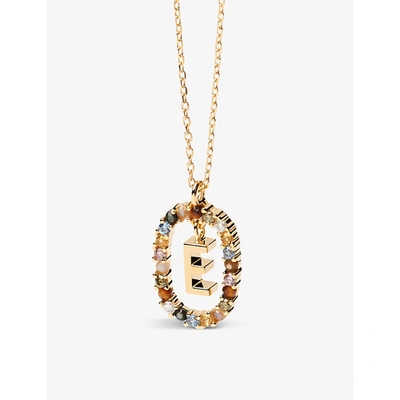 Pd Paola Womens Gold Initial E 18ct Yellow Gold-plated Sterling-silver And Semi-precious Stones Pend In Gold/blue/red