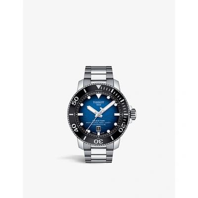 Tissot Men's Swiss Automatic Seastar Stainless Steel Bracelet Watch 46mm In Black / Blue