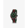 GUCCI GUCCI MEN'S GREEN-RED-GREEN YA136339 DIVE STAINLESS STEEL AND RECYCLED POLYESTER QUARTZ WATCH,47962546