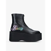 Natasha Zinko Womens Black Kaif Flatform Leather Ankle Boots 7 In Black