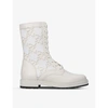 Fendi Womens Cream Monogram Leather And Knitted Combat Boots 6 In Cream