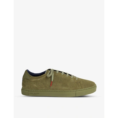 Ted Baker Mens Khaki Tribola Logo-embossed Leather Trainers 9