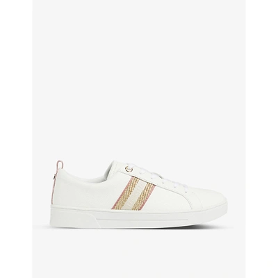 Ted Baker Baily Metallic-stripe Leather Low-top Trainers In White