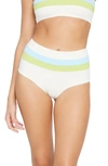 L*space Portia Reversible High Waist Stripe Bikini Bottoms In Cream Sky Blue Kiwi