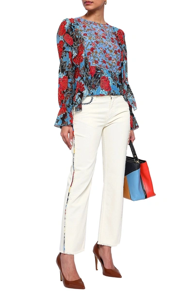 Etro Frayed Embroidered High-rise Straight-leg Jeans In Ivory