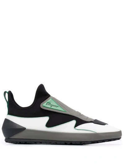 Ferragamo Gancini Sock Sneakers In Black,white,grey,green